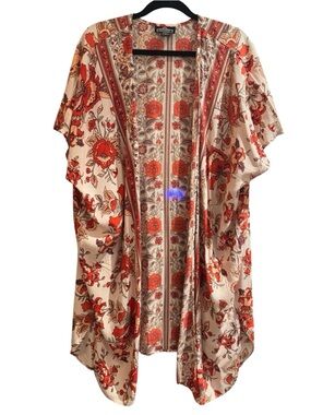 Angie Orange and Cream Floral Kimono Cover-Up